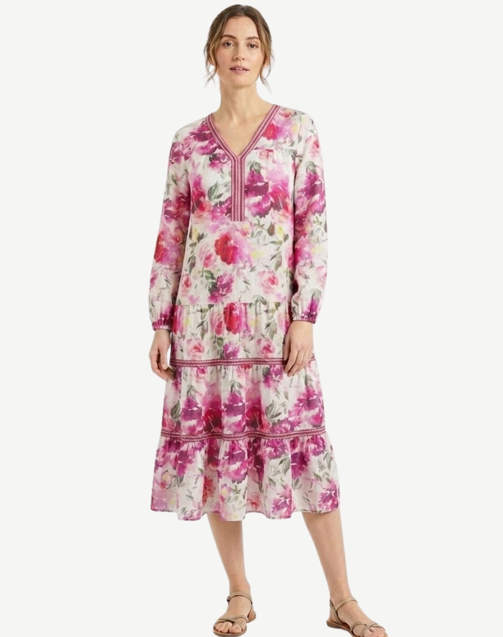 Peony Fragrance Printed Long Sleeve Dress Corfu Jeans