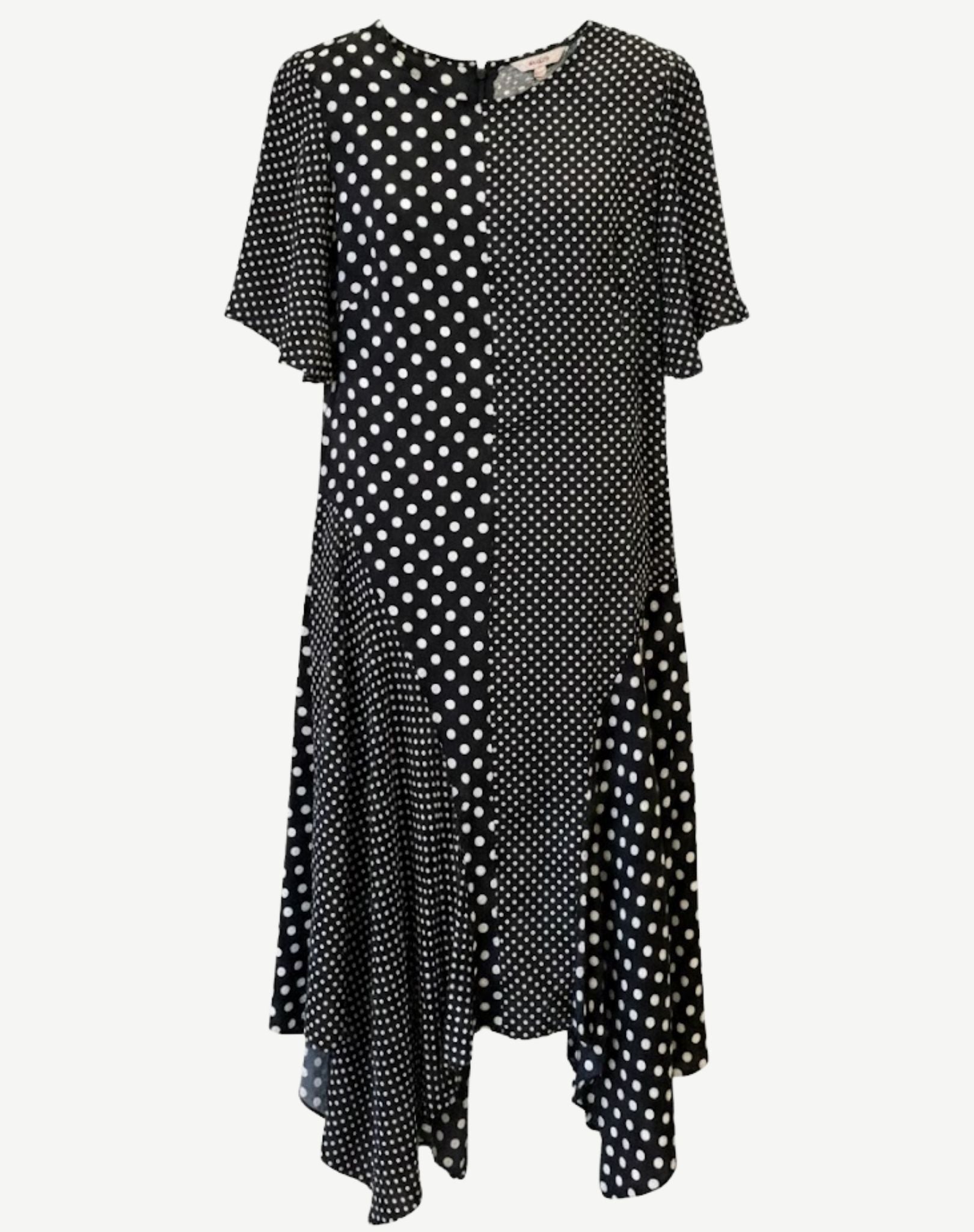 Black White Polka Dot Asymmetric Satin Dress Corfu Jeans