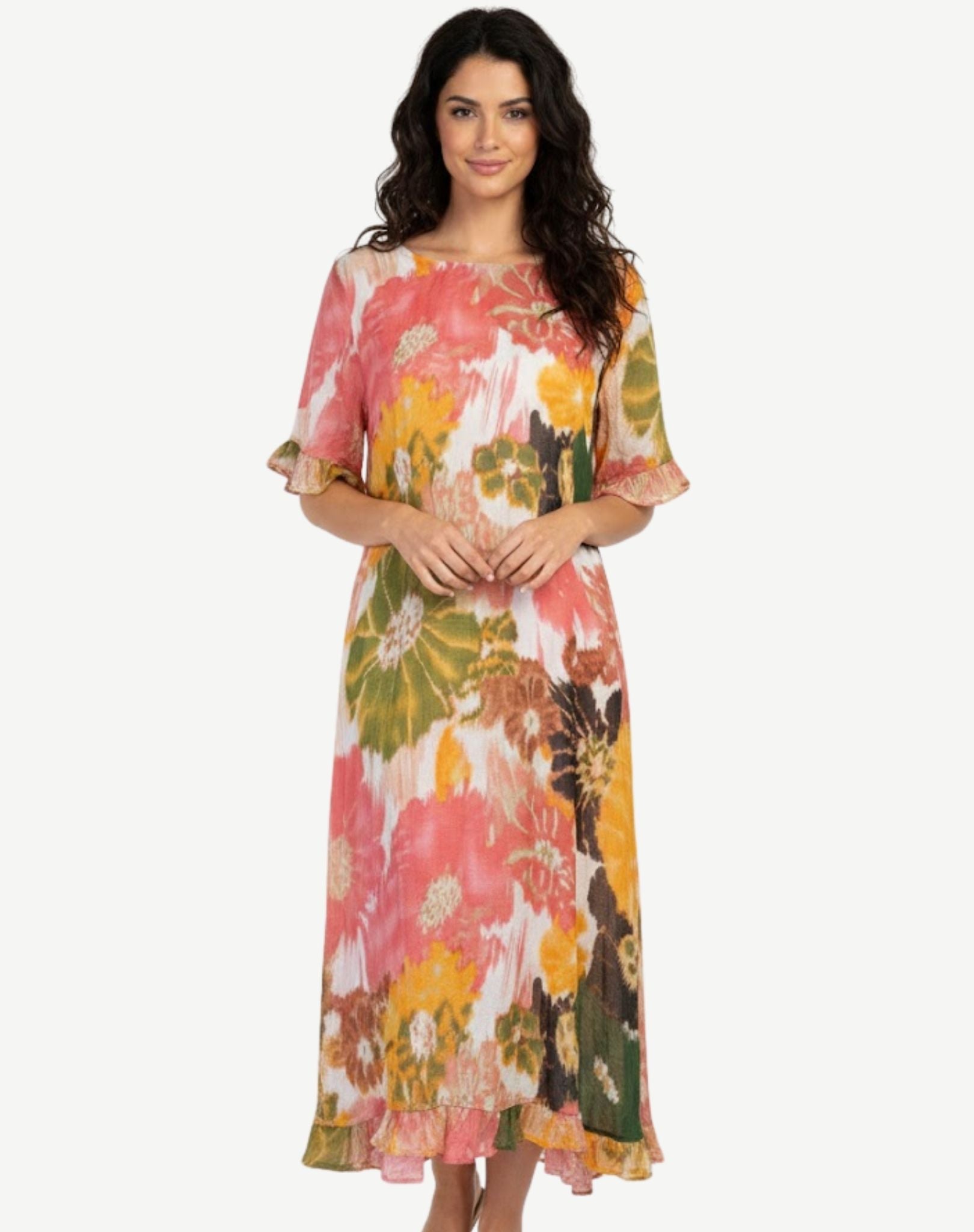 Island Dreams Soft Print Short Sleeve Dress Corfu Jeans