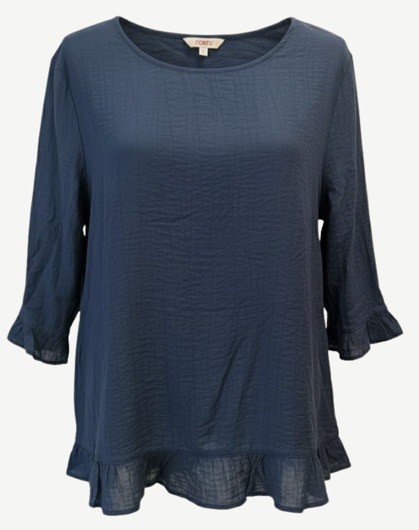 Navy Plain Ruffle Sleeve Blouse Corfu Jeans