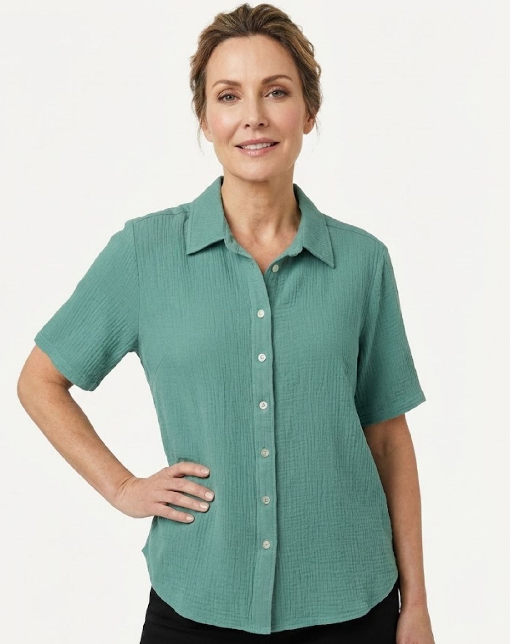 Tropical Teal Cotton Short Sleeve Top Corfu Jeans