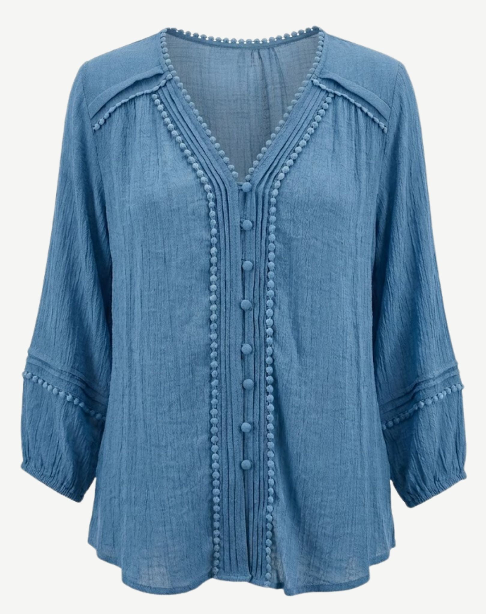 Surf Blue Bobble Trim Blouse Corfu Jeans