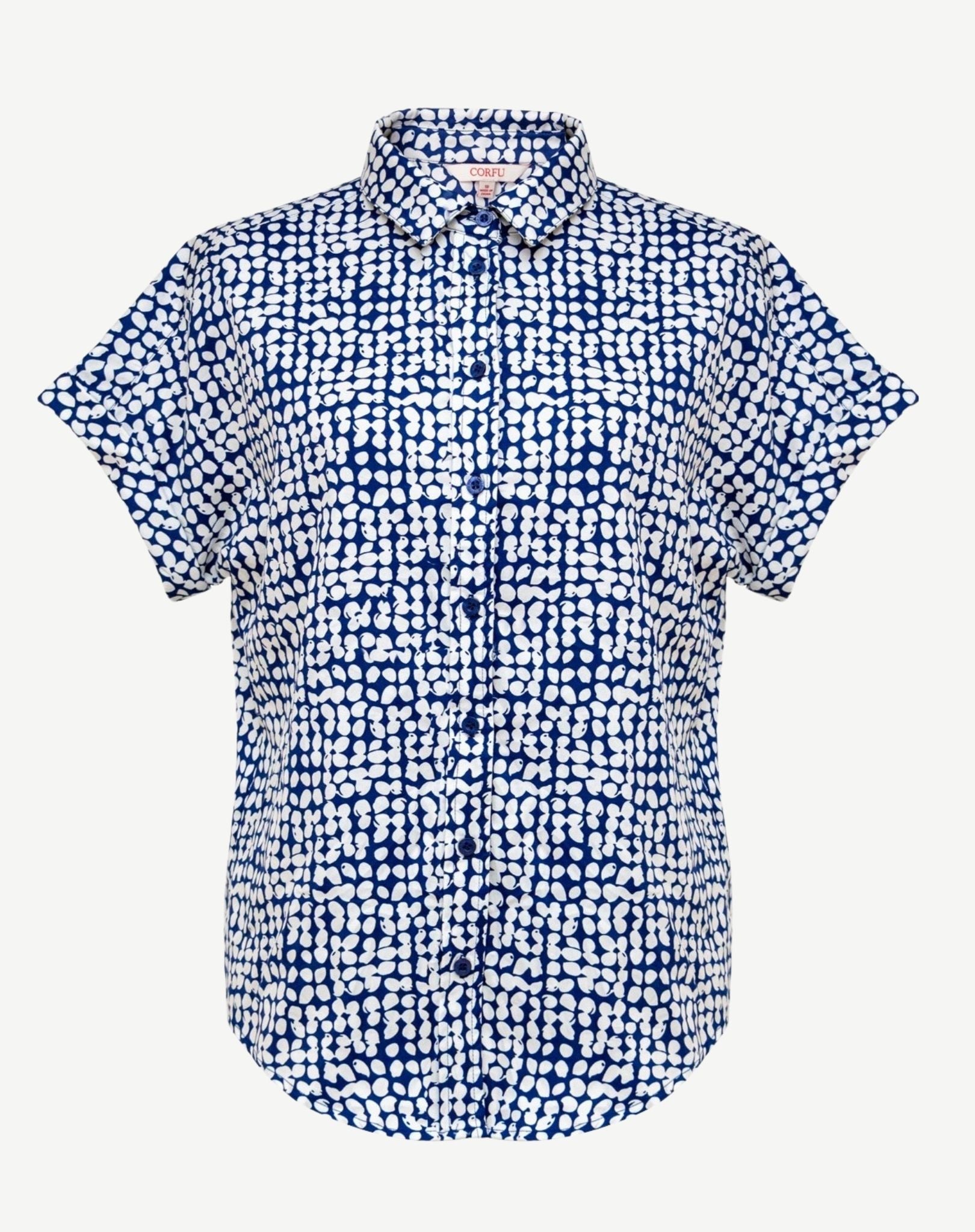 Navy Cotton Print Short Sleeve Shirt Corfu Jeans