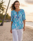 Mediterranean Summer Soft Print Blouse Corfu Jeans