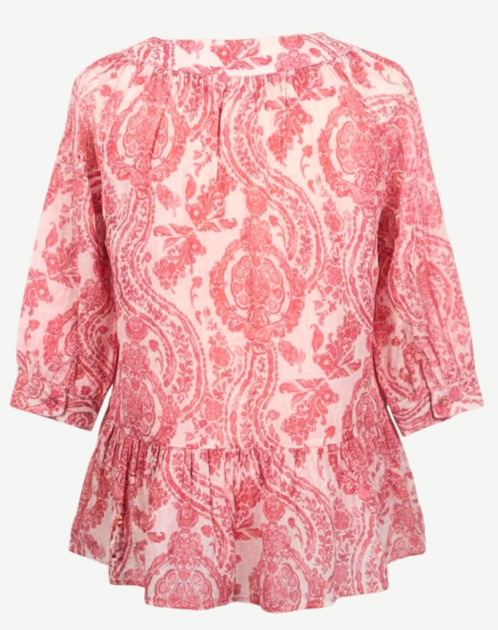Pink on Pink Soft Print Blouse Corfu Jeans