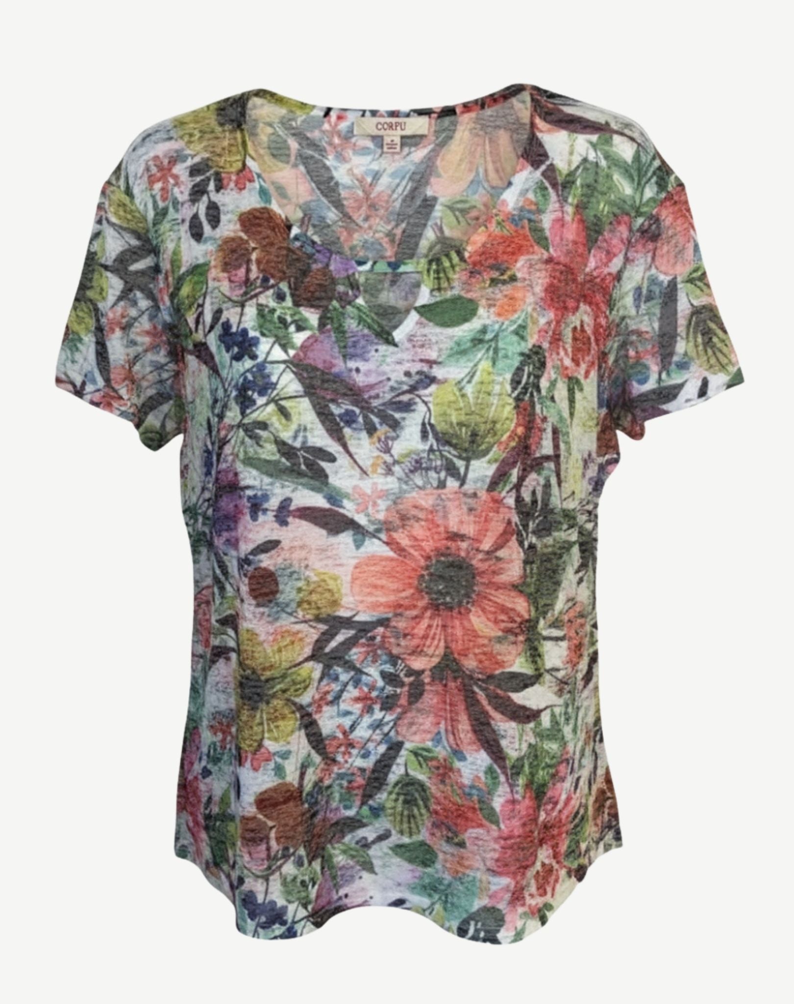 Joyful Garden Cotton Rich Burnout Jersey Top Corfu Jeans