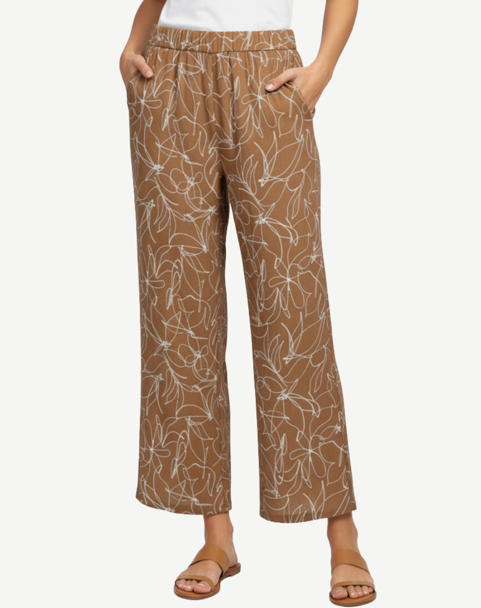 Mocha Mousse Linen Printed Pants Corfu Jeans