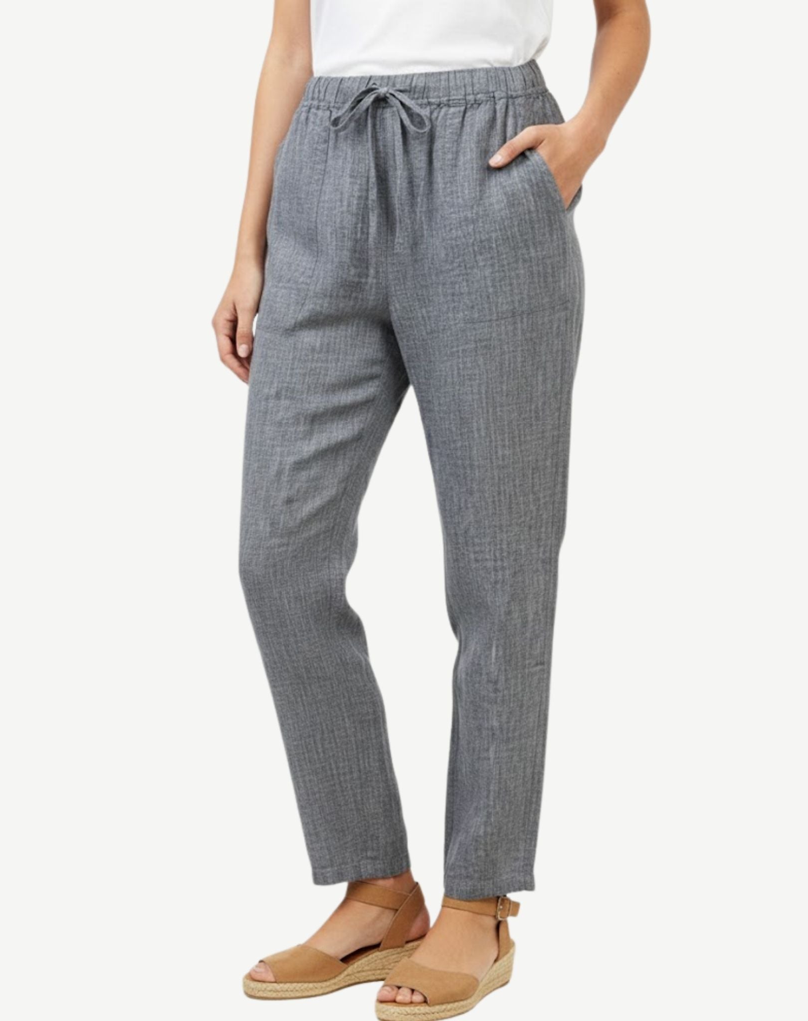 Black Cross Dyed Linen Drawstring Pants Corfu Jeans