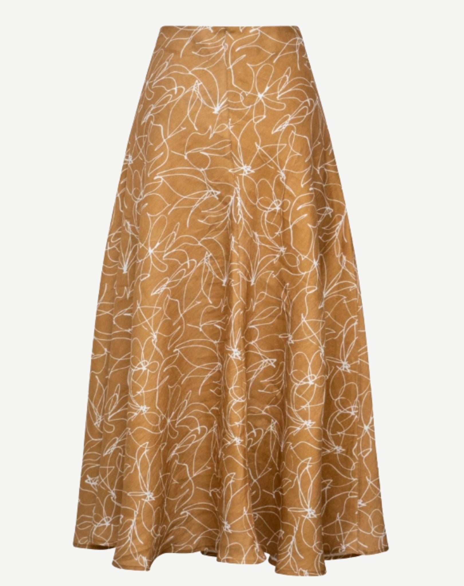 Mocha Mousse Linen Printed Skirt Corfu Jeans