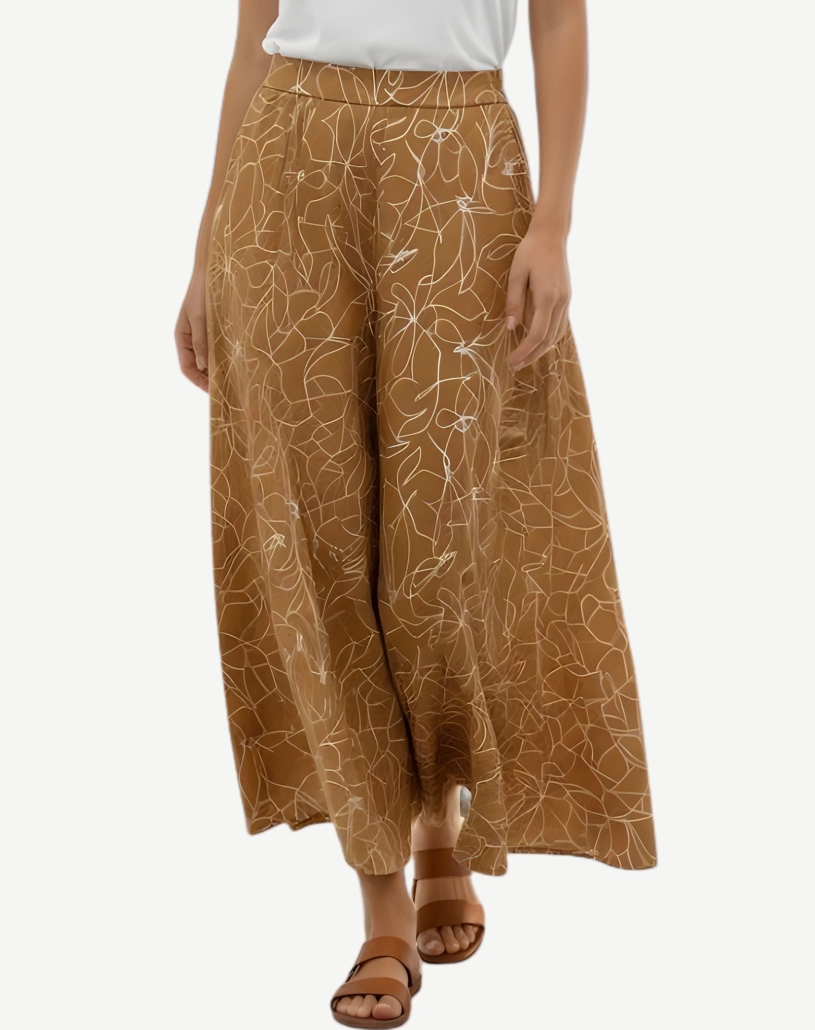 Mocha Mousse Linen Printed Skirt Corfu Jeans