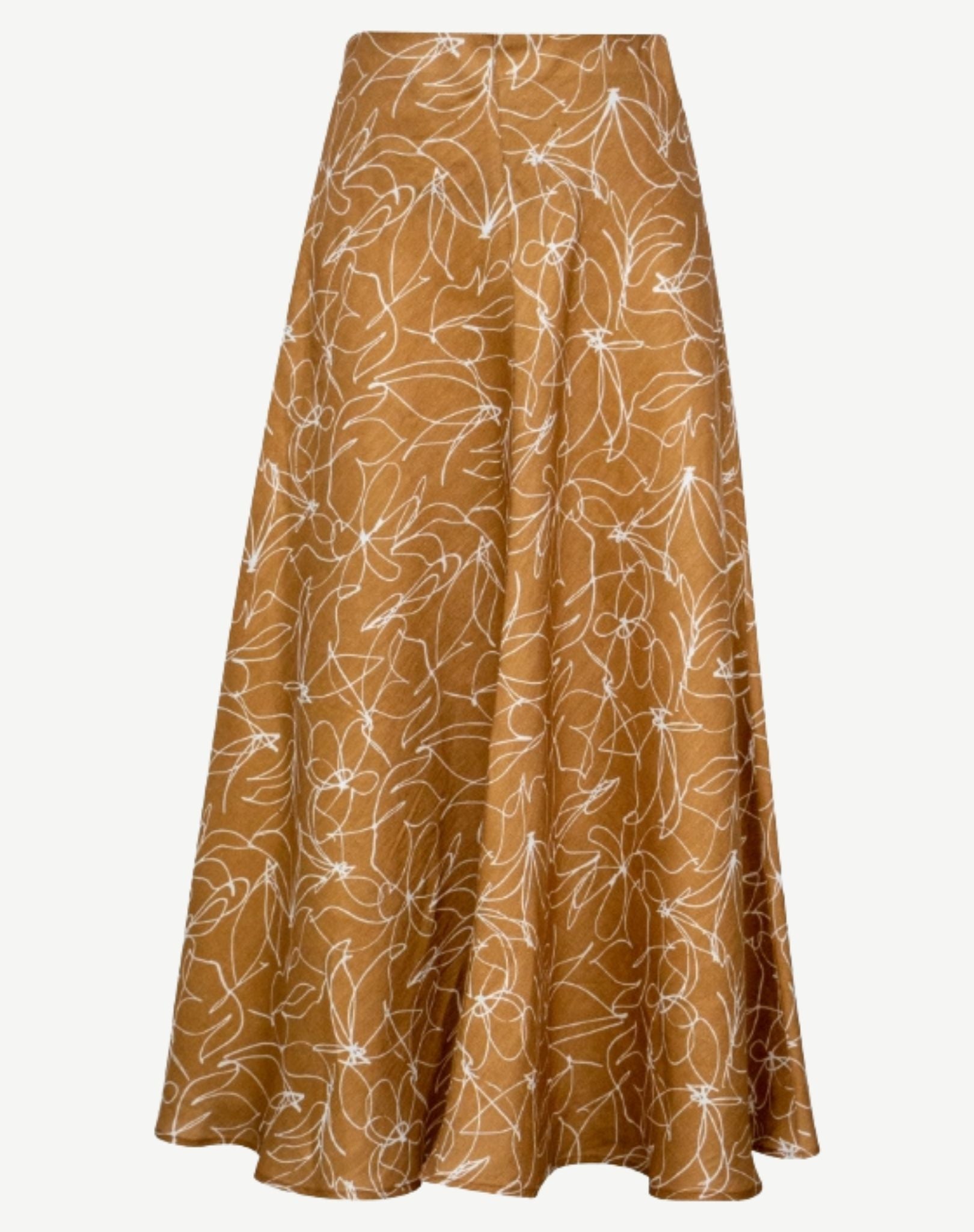 Mocha Mousse Linen Printed Skirt Corfu Jeans
