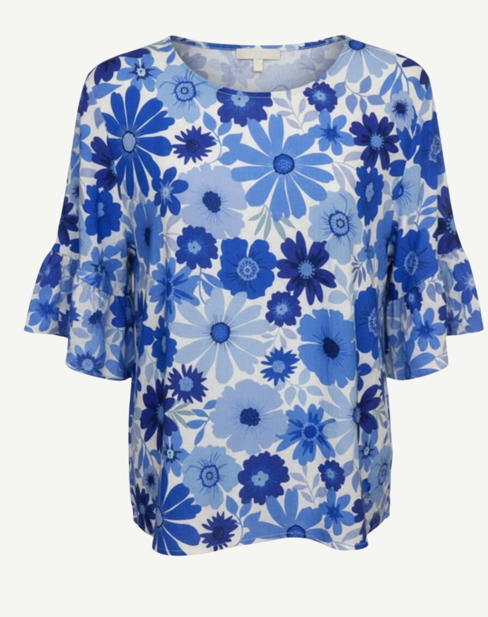 Blue Blooms Linen Printed Short Sleeve Top Corfu Jeans