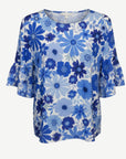 Blue Blooms Linen Printed Short Sleeve Top Corfu Jeans