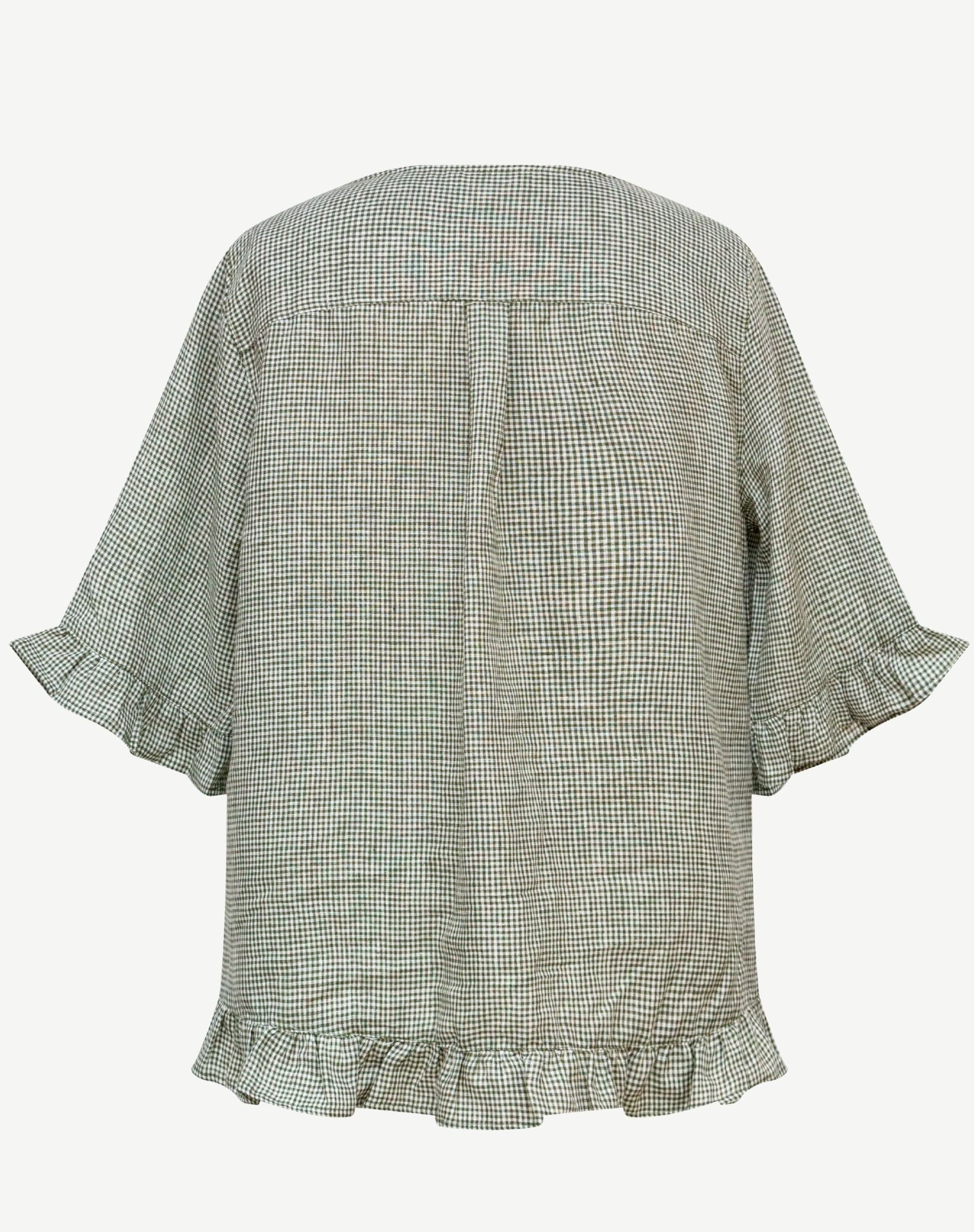 Spring Moss Linen Checkered Blouse Corfu Jeans