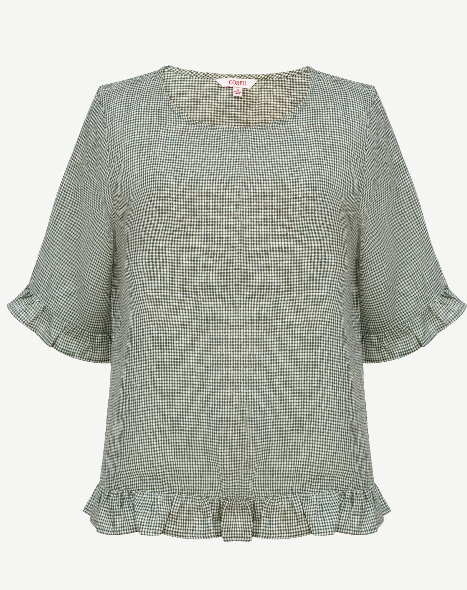 Spring Moss Linen Checkered Blouse Corfu Jeans