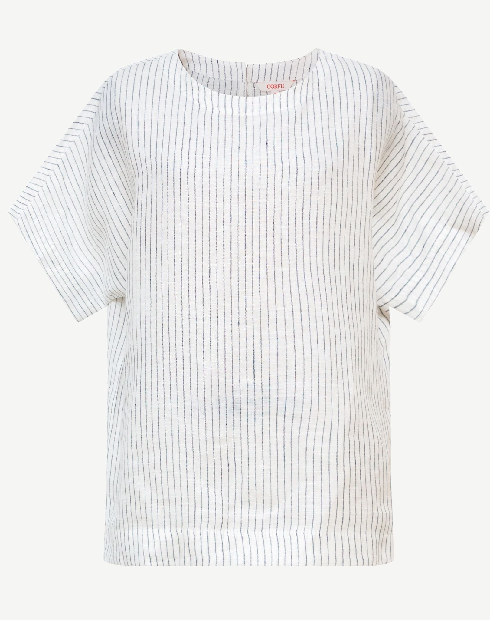 White Ink Stripe Linen Short Sleeve Top Corfu Jeans