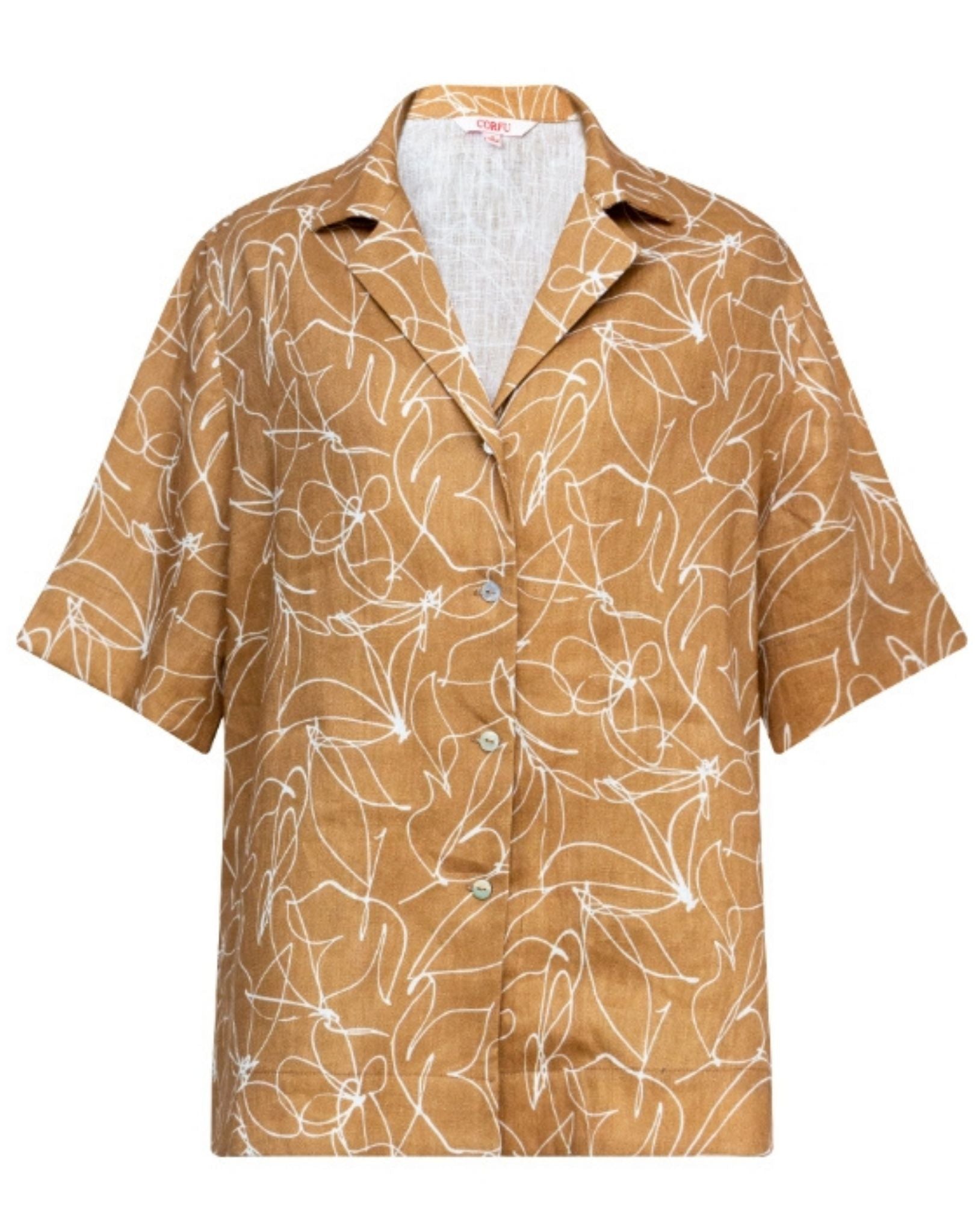 Mocha Mousse Linen Printed Short Sleeve Shirt Corfu Jeans