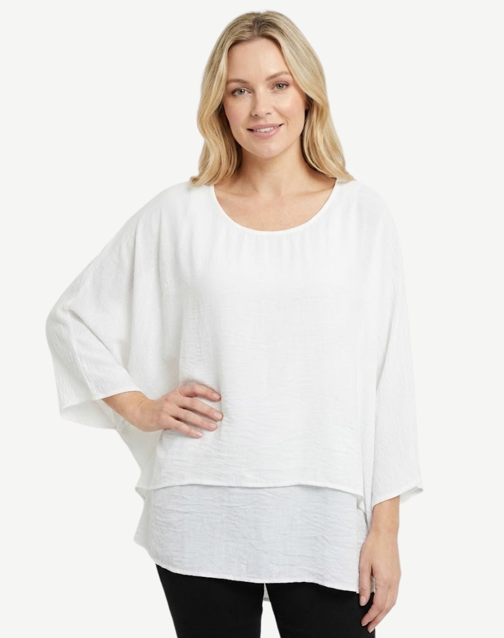 White Crepe Georgette Batwing Blouse Corfu Jeans