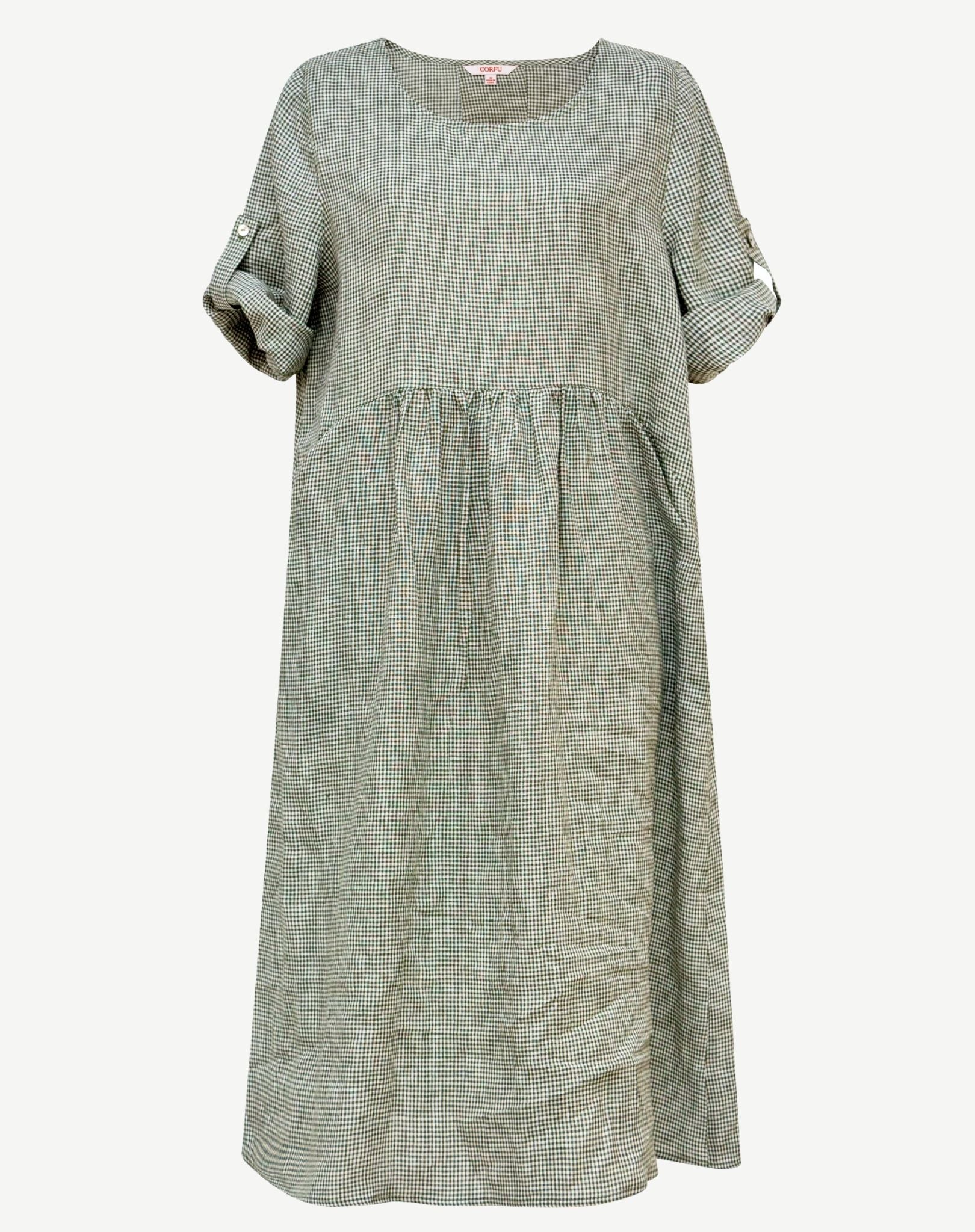 Spring Moss Linen Short Sleeve Dress Corfu Jeans