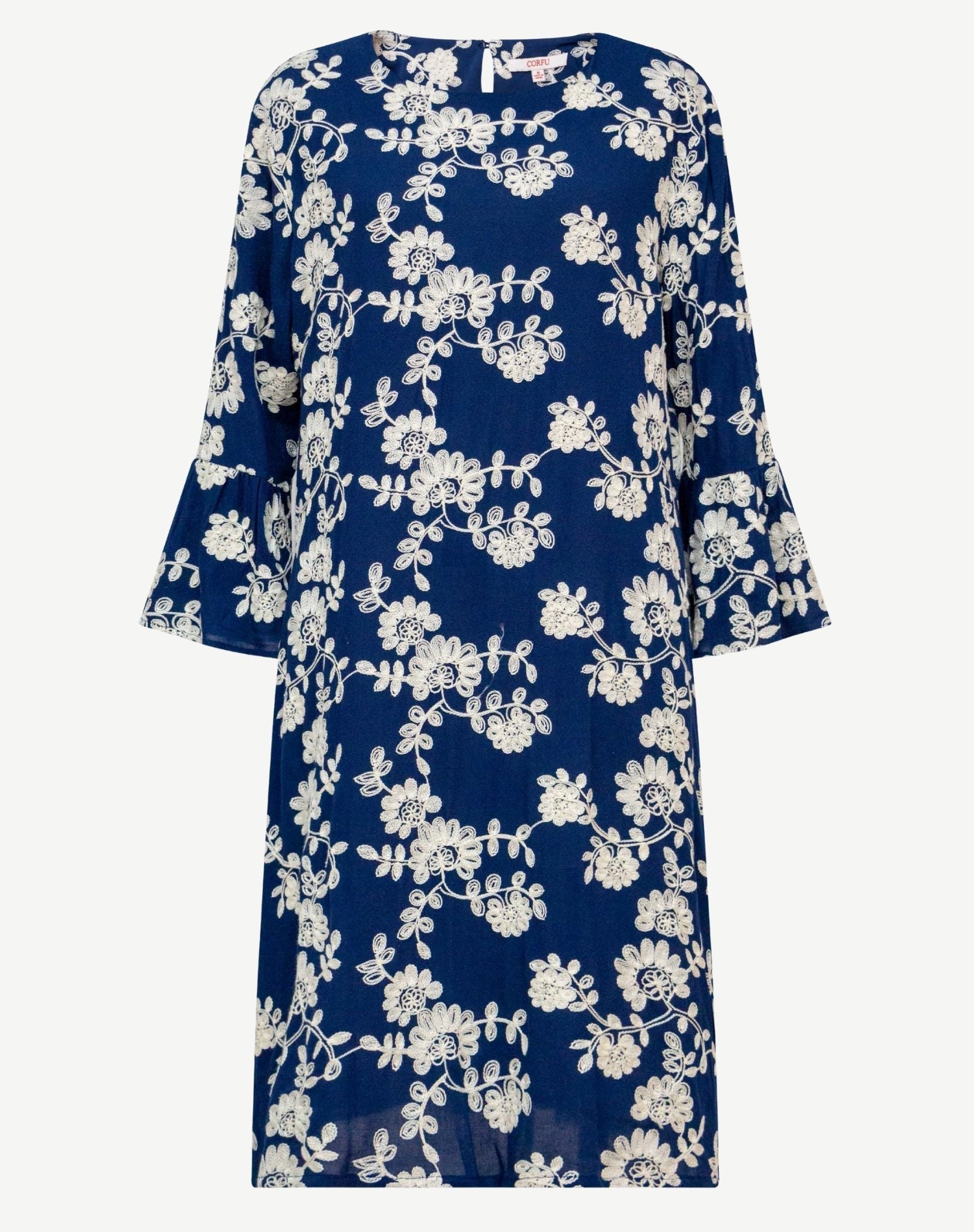 Midnight Blue Embroidered Ruffle Sleeve Midi Dress Corfu Jeans