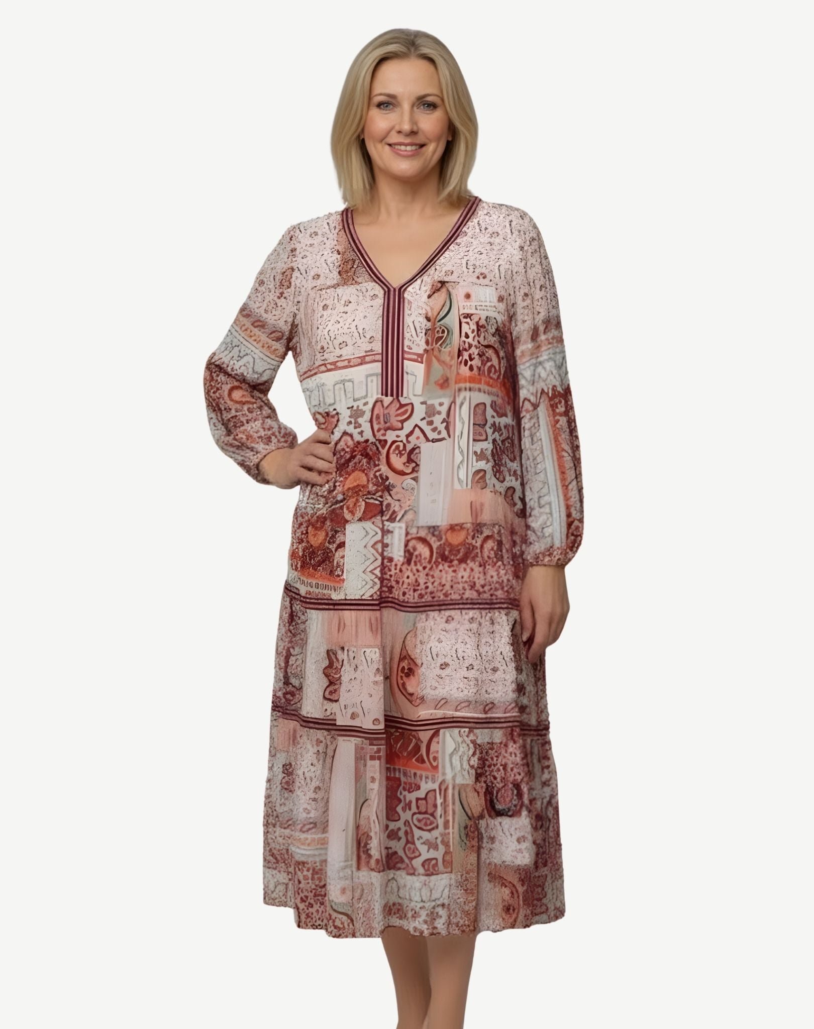 Pleasant Grove Long Sleeve Patterned Midi Dress Corfu Jeans