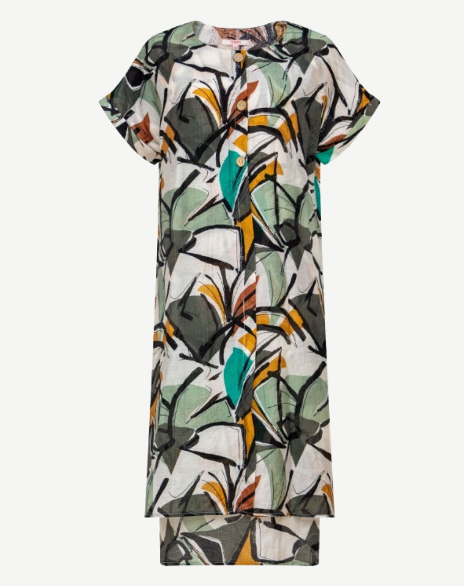 Neutral Abstract Short Sleeve Midi Dress Corfu Jeans