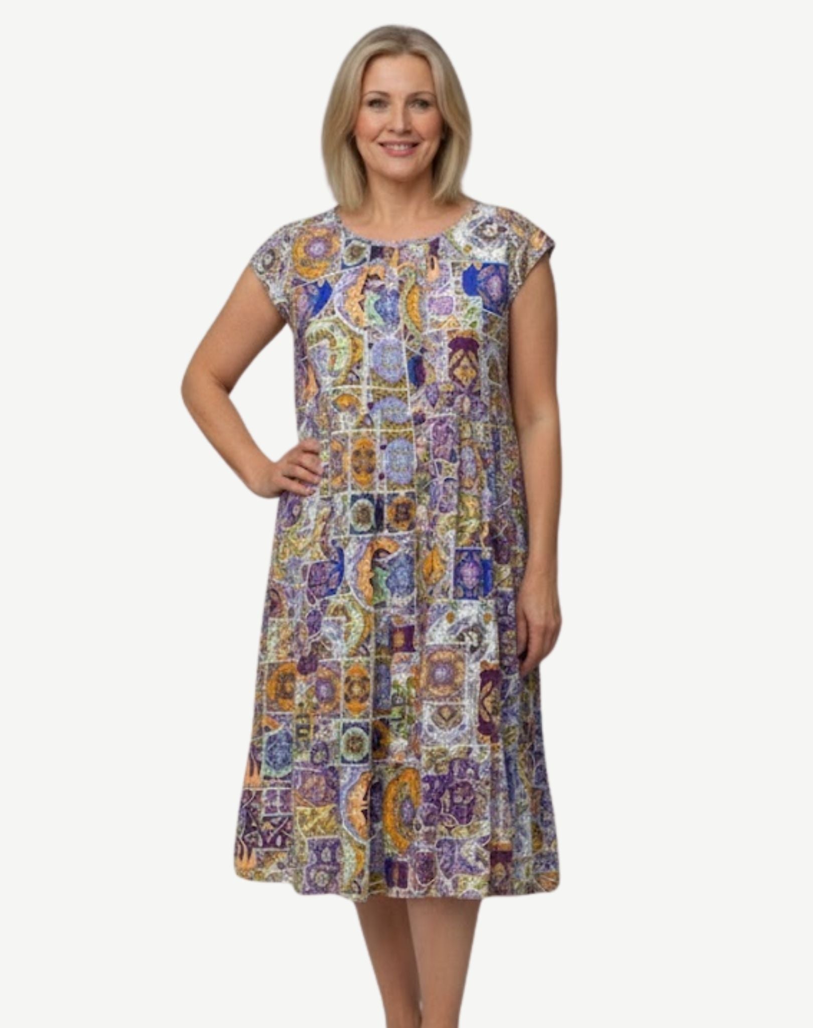 Boho Mosaic Ruffle Sleeve Midi Dress Corfu Jeans