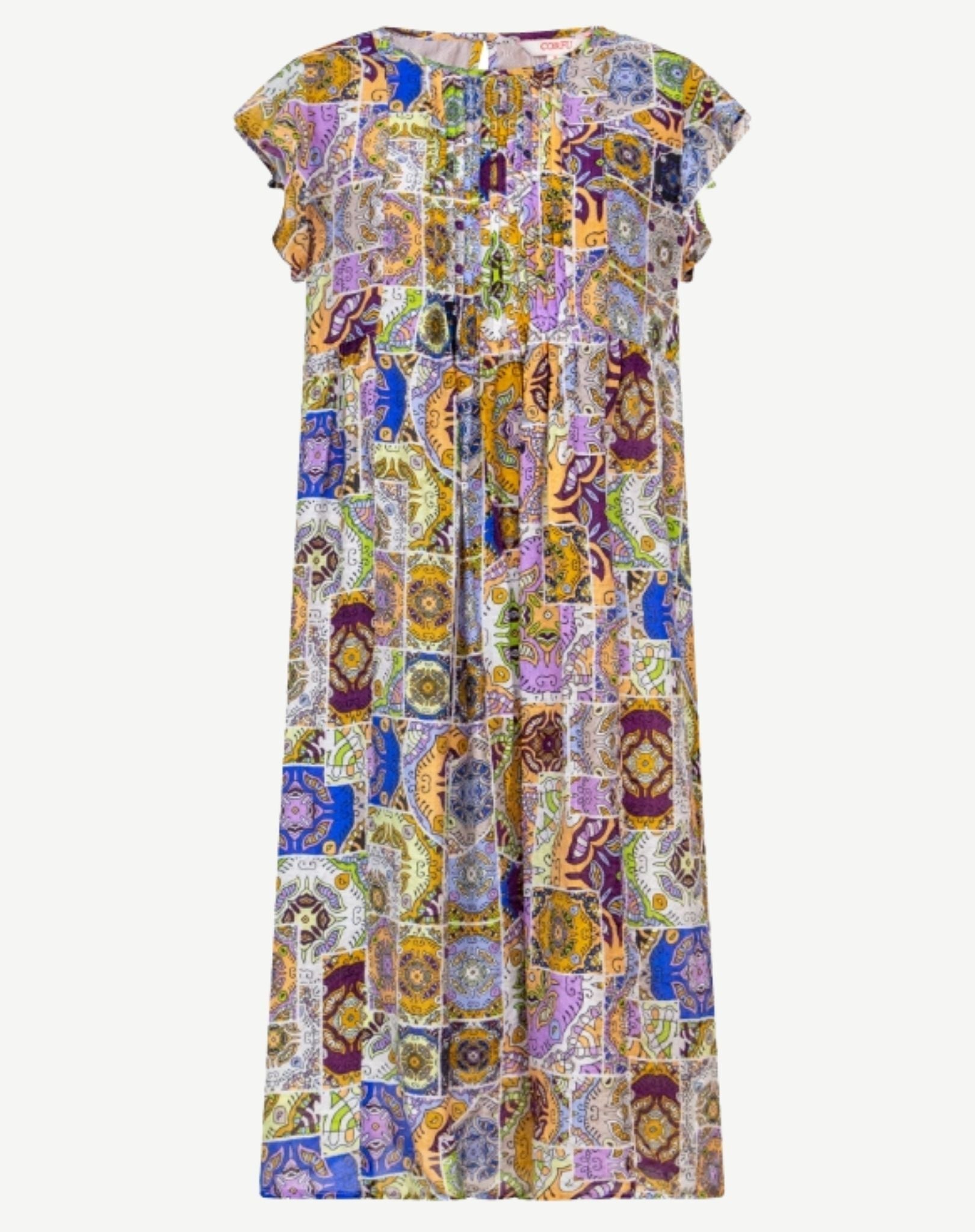 Boho Mosaic Ruffle Sleeve Midi Dress Corfu Jeans