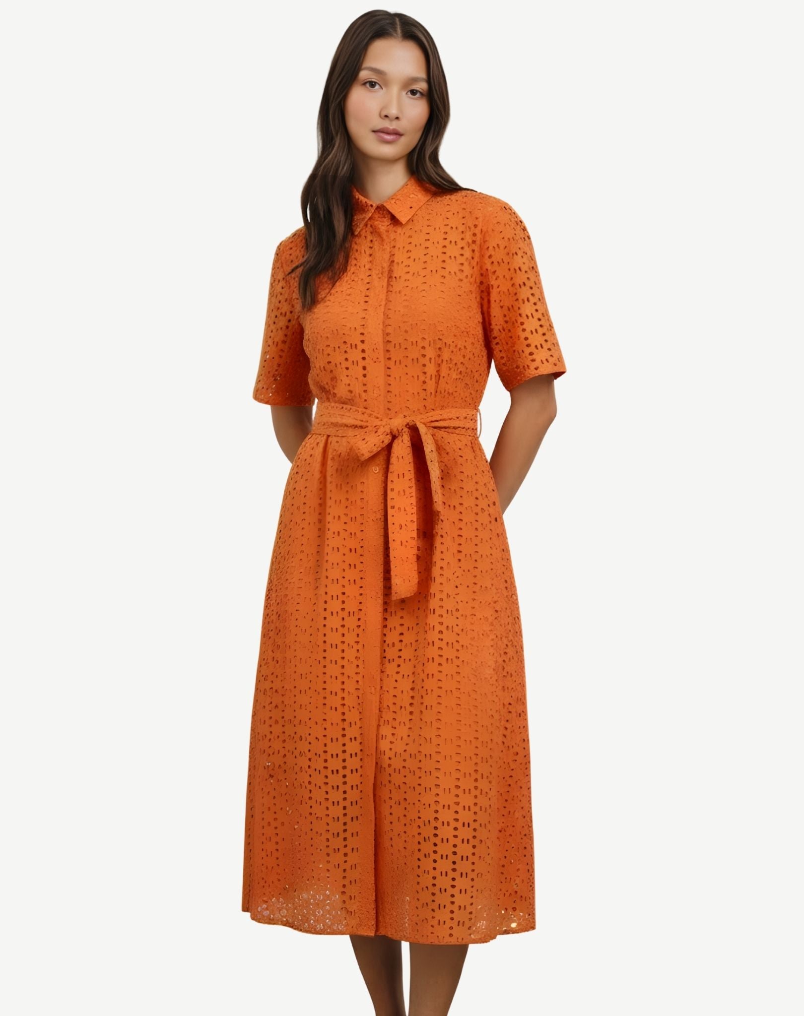 Cinnebar Short Sleeve Cotton Midi Dress with Belt Tie Corfu Jeans