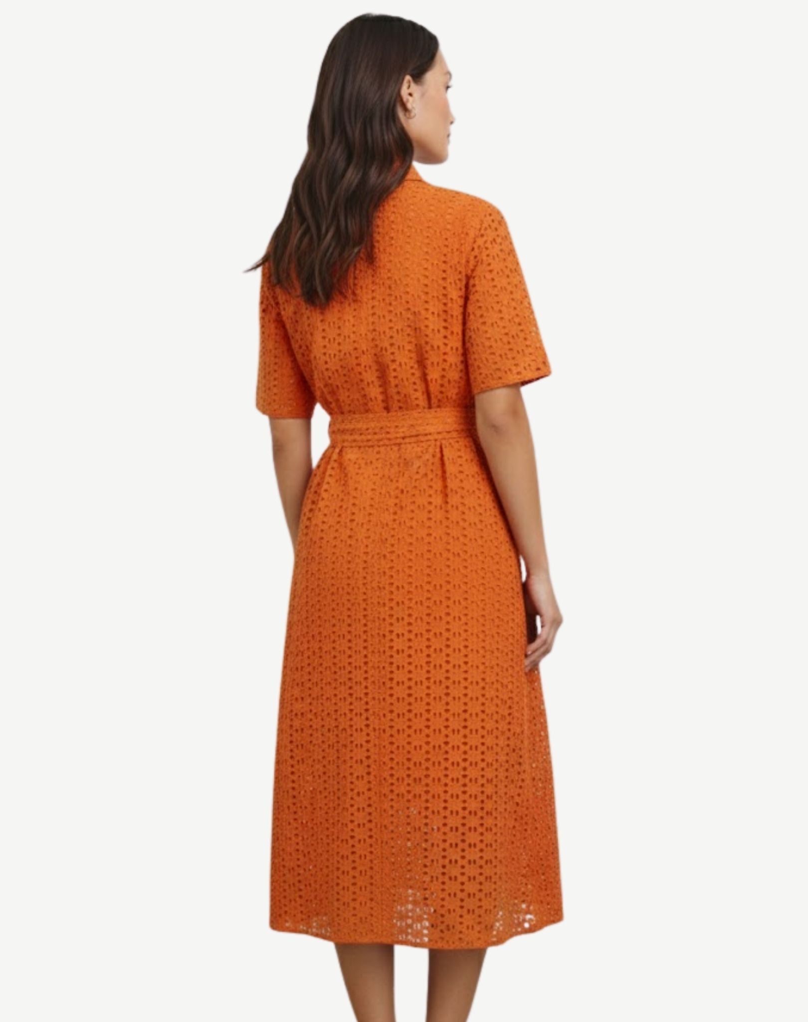 Cinnebar Short Sleeve Cotton Midi Dress with Belt Tie Corfu Jeans