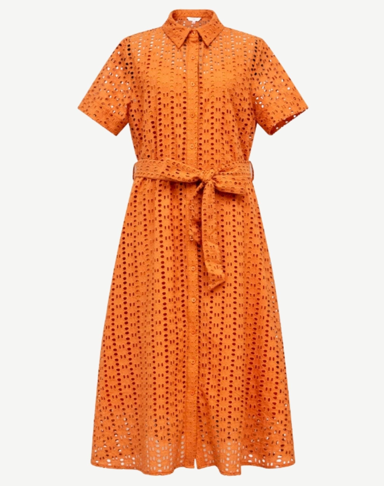 Cinnebar Short Sleeve Cotton Midi Dress with Belt Tie Corfu Jeans