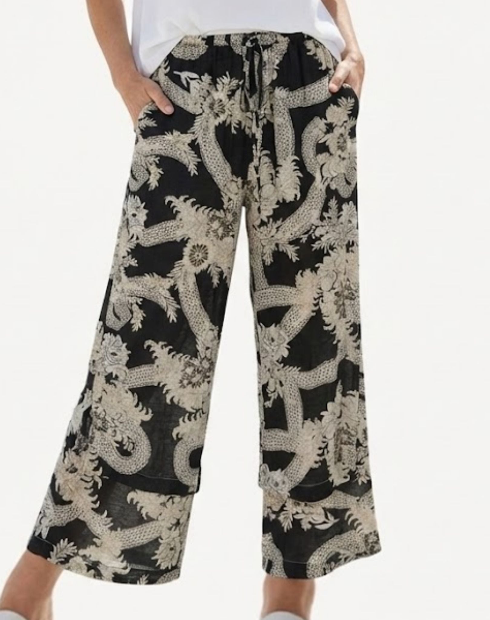 Blue Tan Printed Layered Wide Leg Pant Corfu Jeans