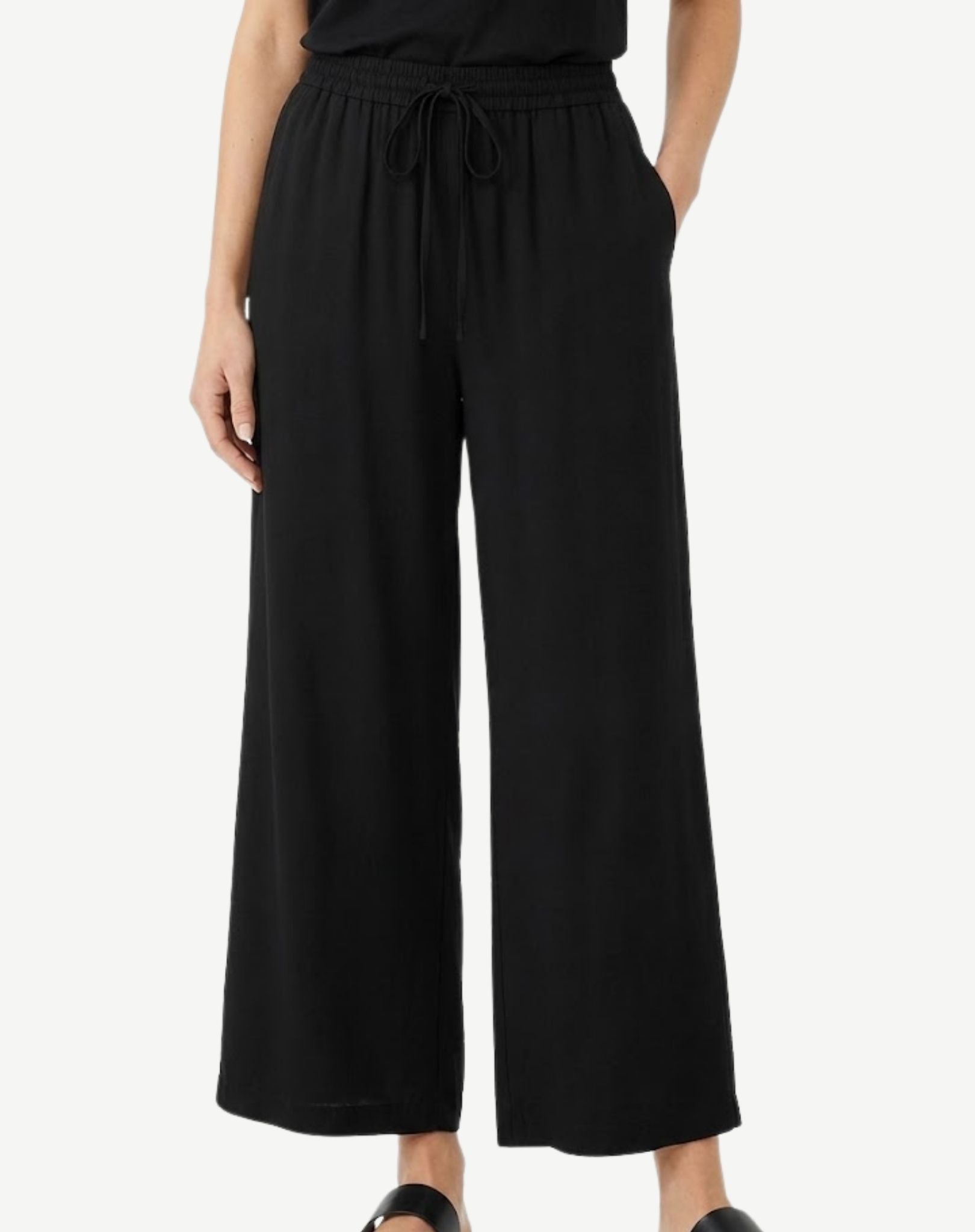 Black Soft Dressing Wide Leg Elasticated Pants Corfu Jeans