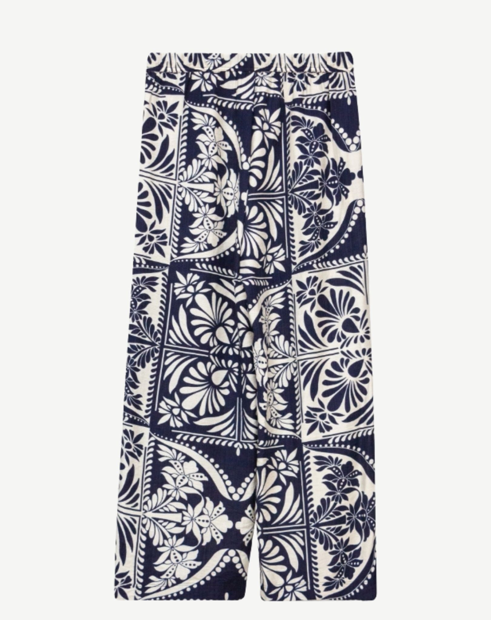 Navy Cream Soft Crepe Print Pants Corfu Jeans
