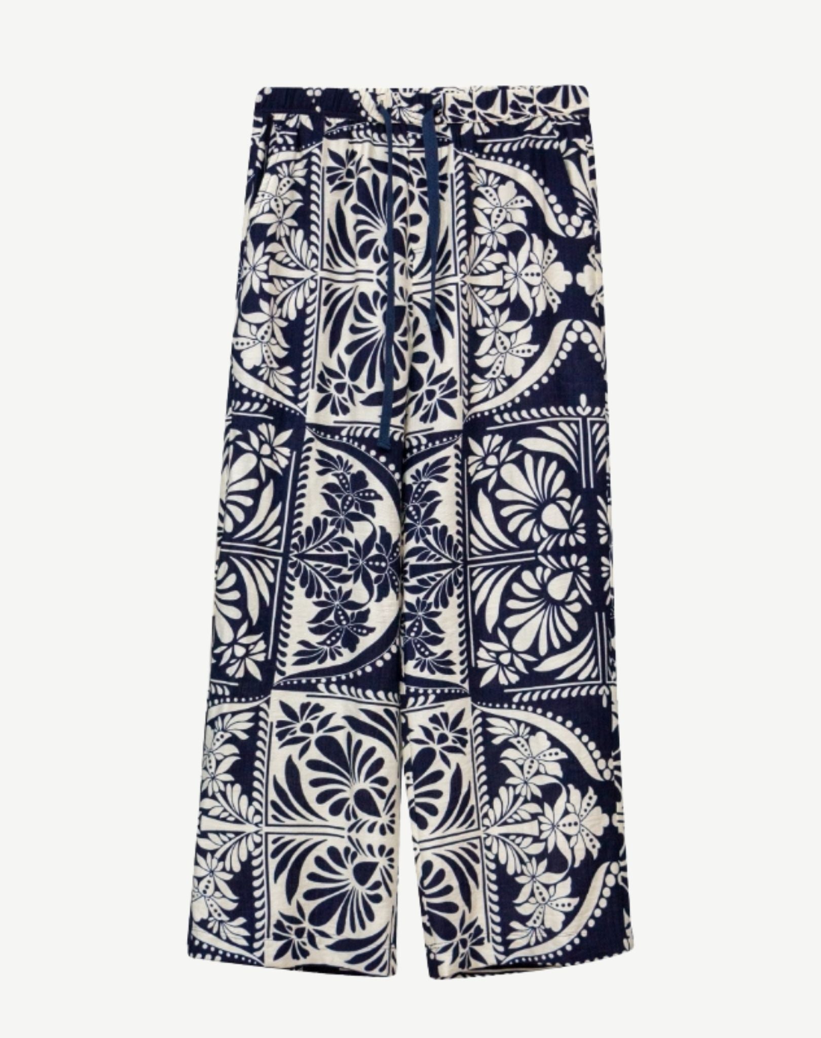 Navy Cream Soft Crepe Print Pants Corfu Jeans