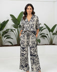 Navy Cream Soft Crepe Print Pants Corfu Jeans