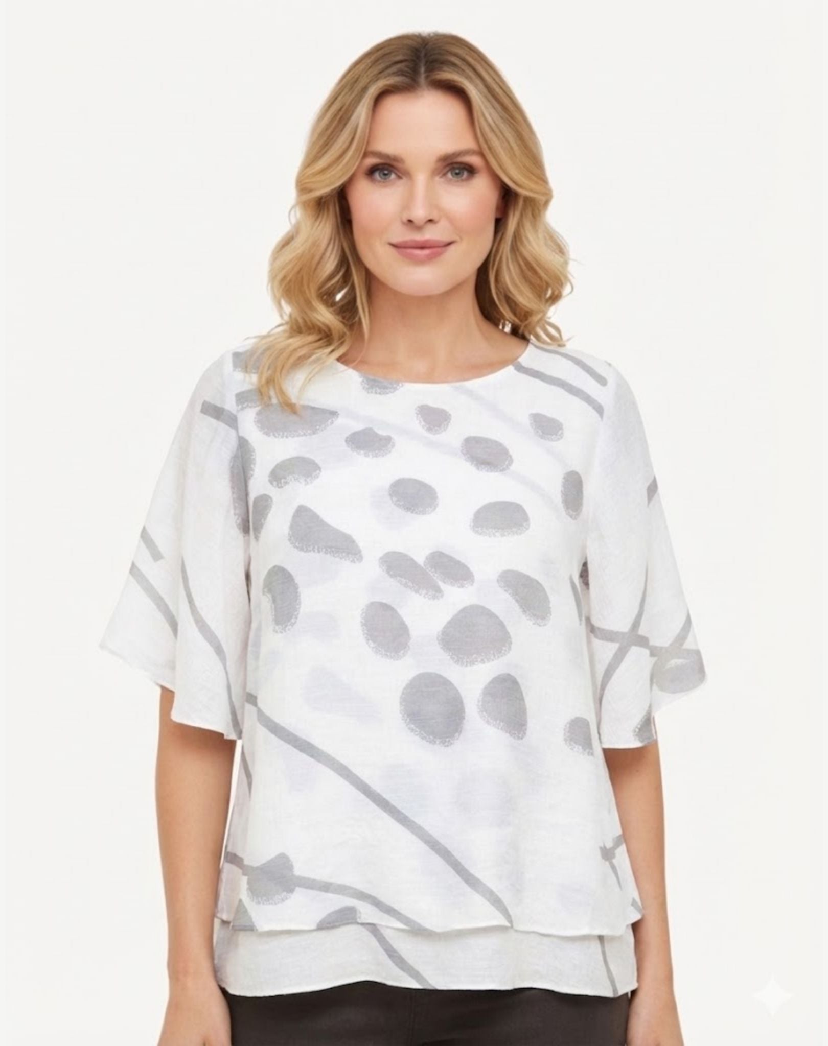 Cloud Drift Crepe Georgette Printed Blouse Corfu Jeans