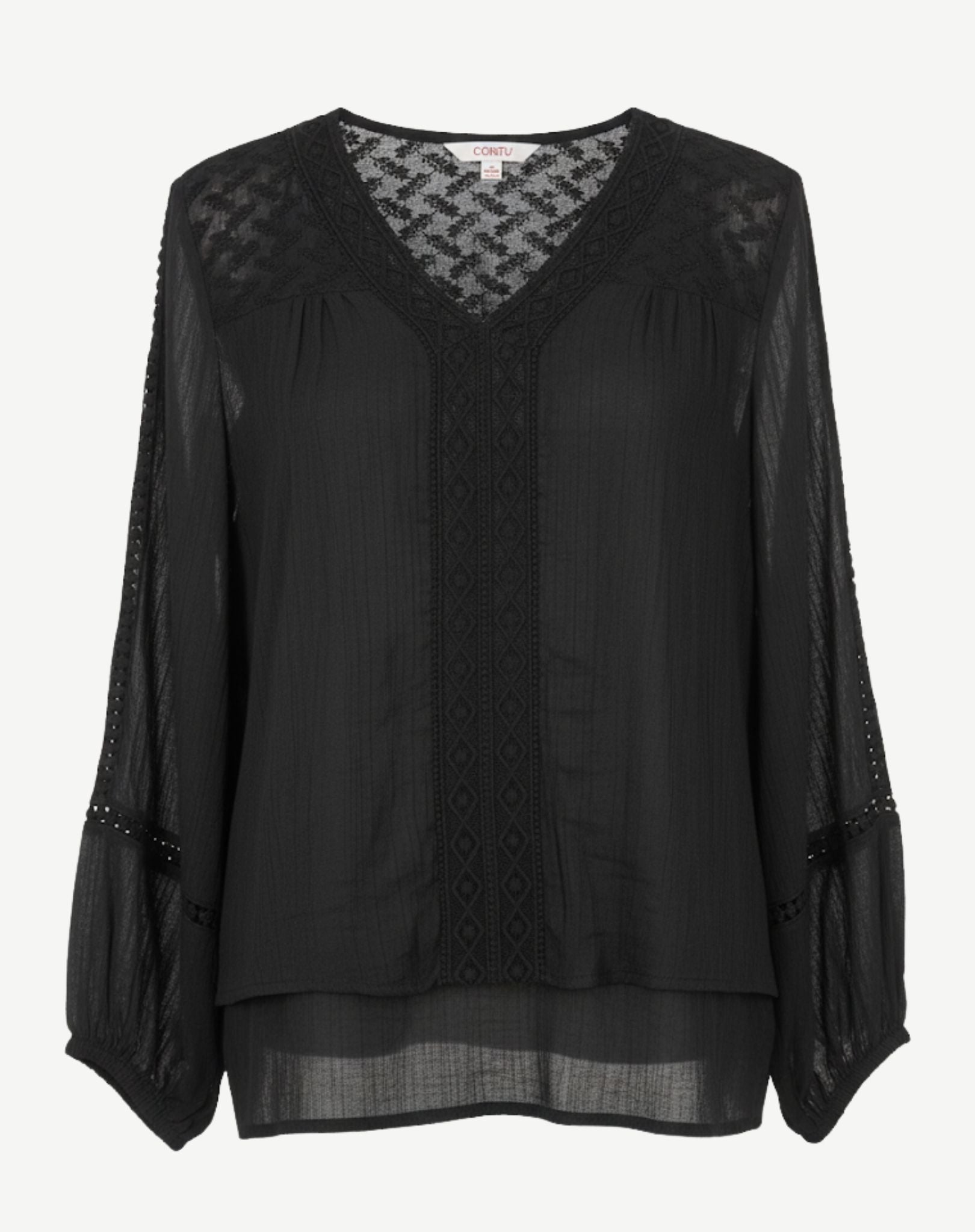 Black Crepe Georgette Long Sleeve Blouse Corfu Jeans