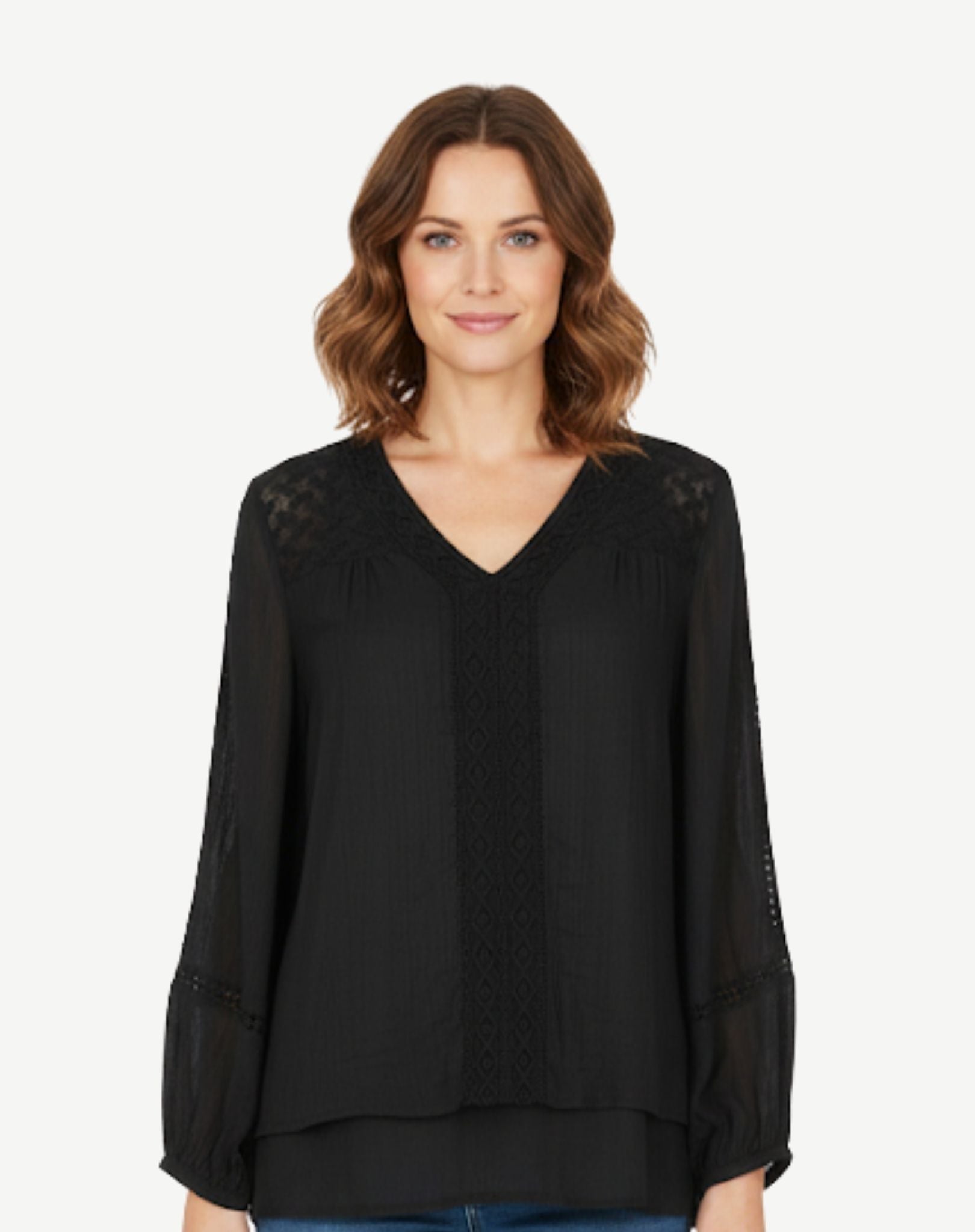Black Crepe Georgette Long Sleeve Blouse Corfu Jeans