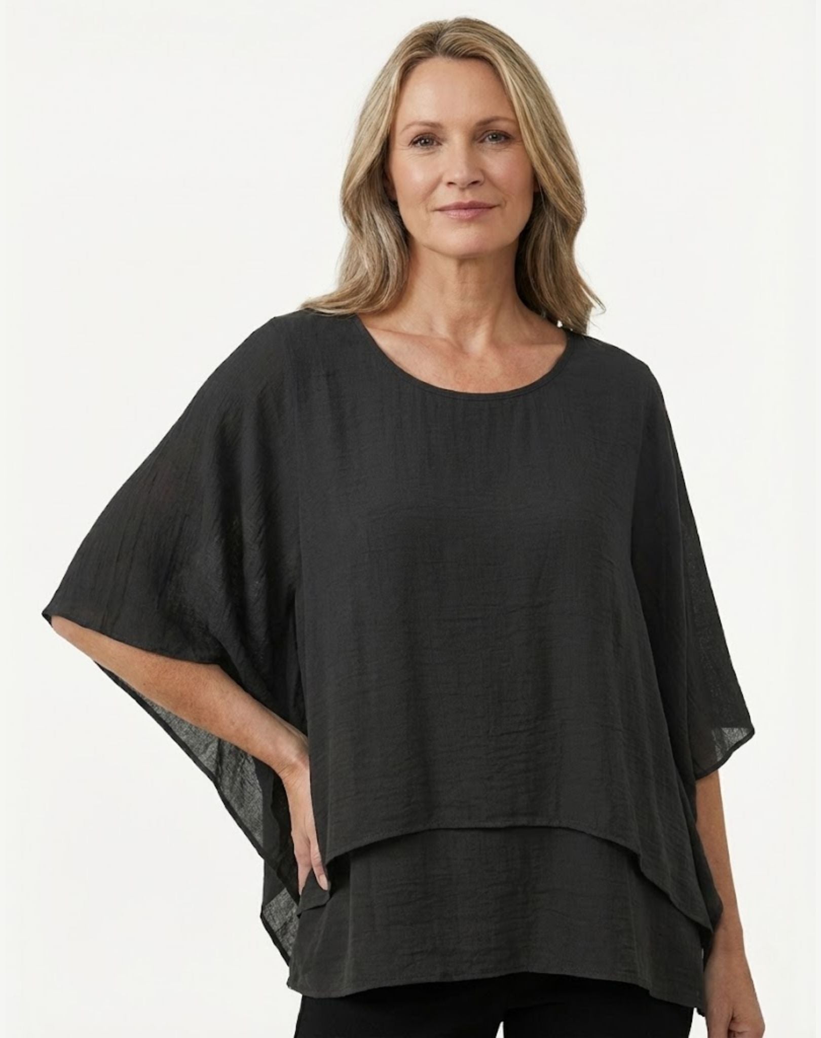 Black Crepe Georgette Batwing Blouse Corfu Jeans