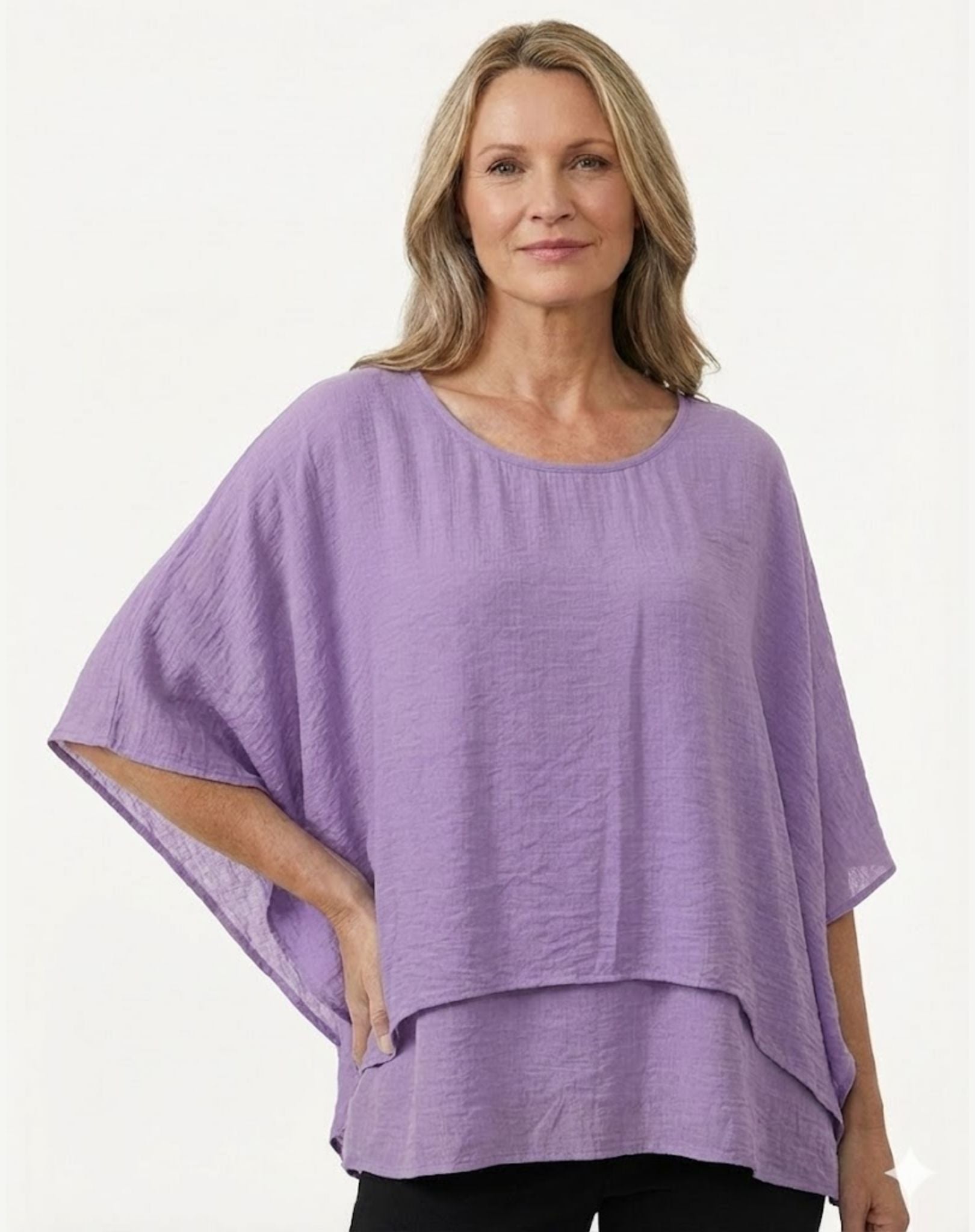 Hydrangea Crepe Georgette Batwing Blouse Corfu Jeans