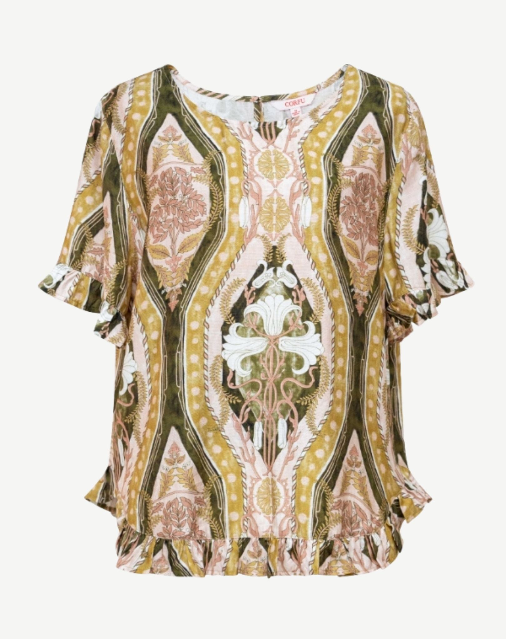 Elderflower Fields Soft Crepe Print Blouse Corfu Jeans