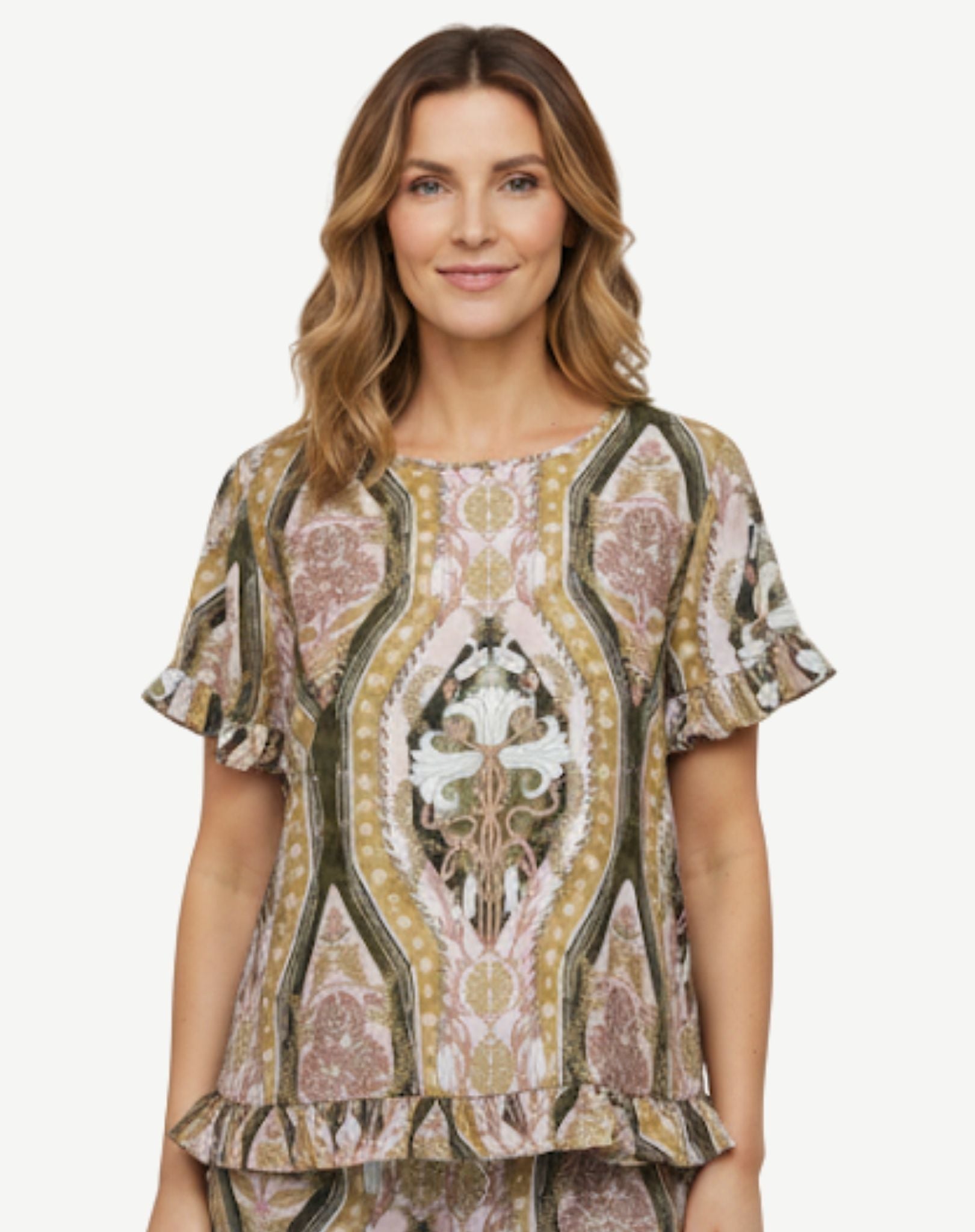 Elderflower Fields Soft Crepe Print Blouse Corfu Jeans