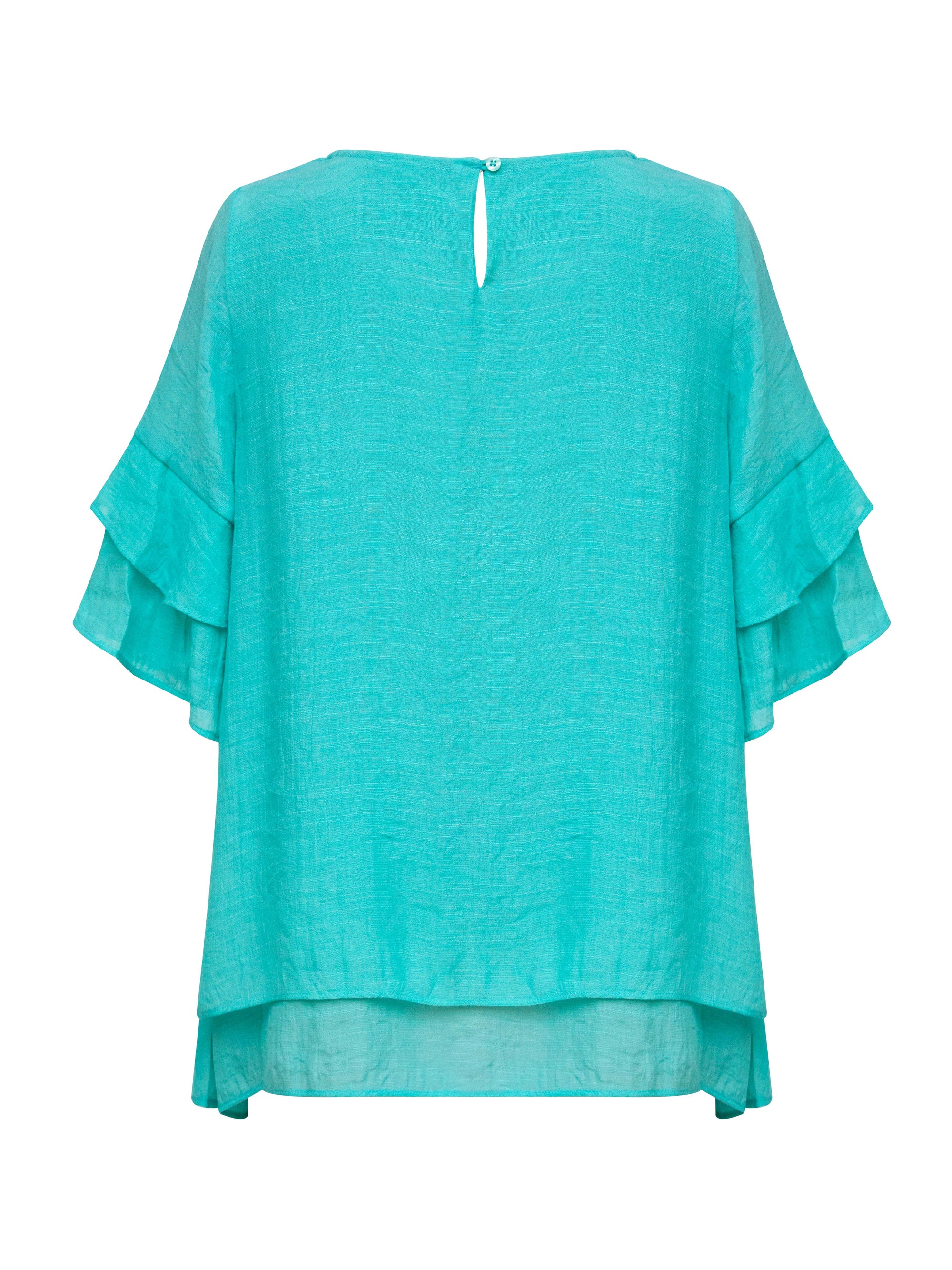 Creme Di Mint Layered Ruffle Sleeve Blouse Corfu Jeans