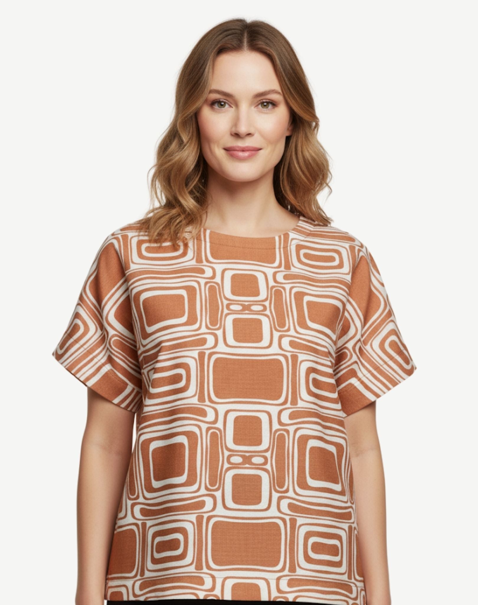 Retro Soft Crepe Print Top Corfu Jeans