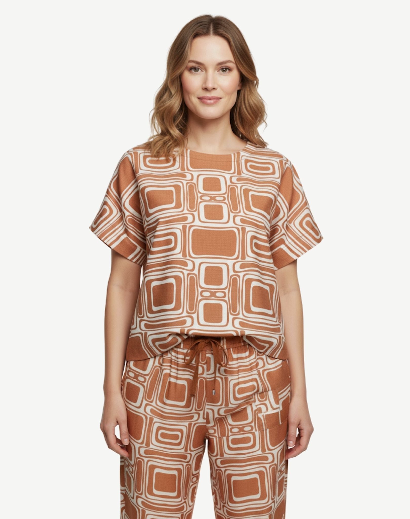 Retro Soft Crepe Print Top Corfu Jeans