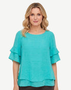 Creme Di Mint Layered Ruffle Sleeve Blouse