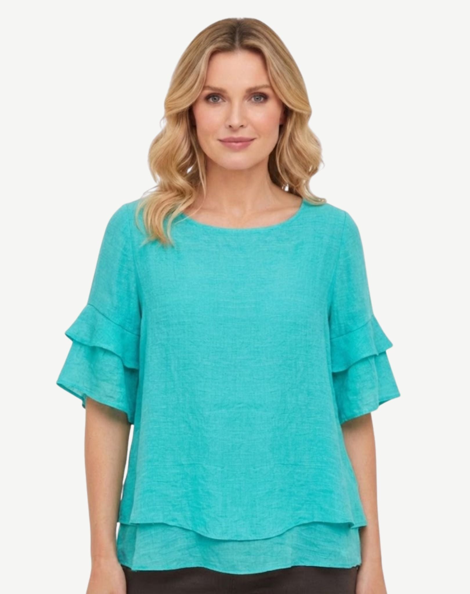 Cream De Mint Crepe Georgette Blouse Corfu Jeans