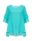 Creme Di Mint Layered Ruffle Sleeve Blouse Corfu Jeans