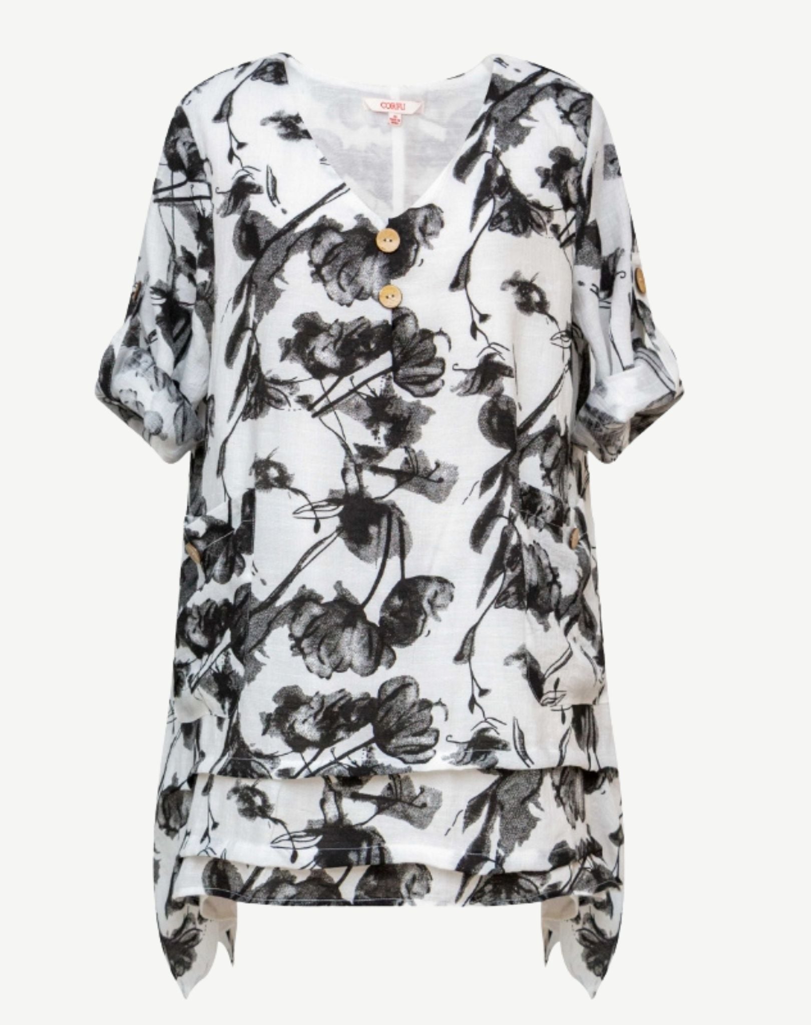 White Black Floral Printed Layered Top Corfu Jeans